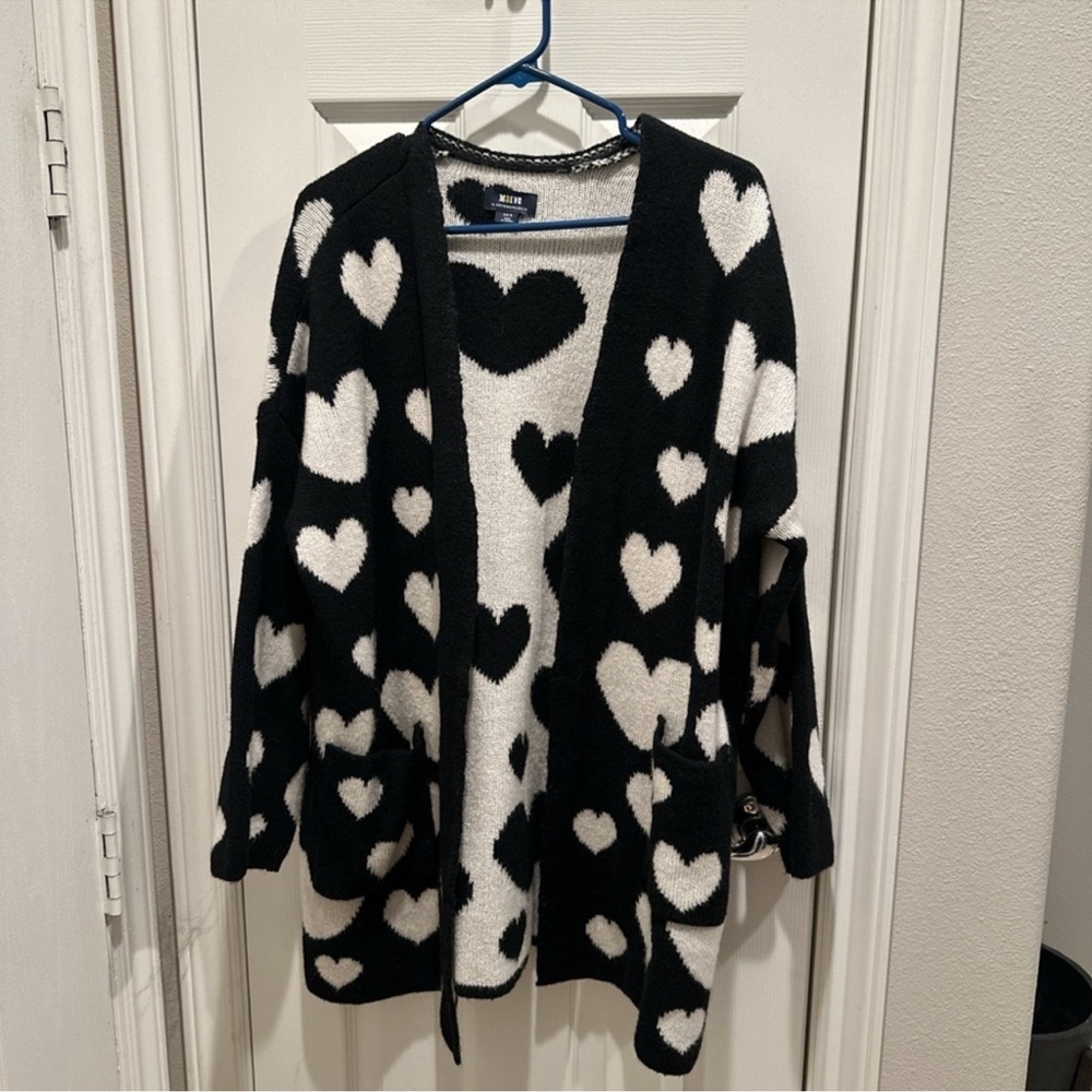 Anthropologie Black and White Heart Cardigan